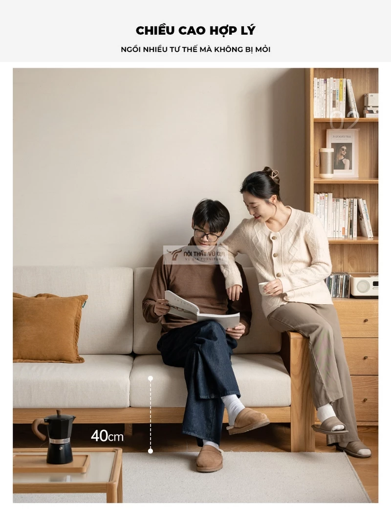 thiết kế chiều cao khoa học của Sofa gỗ tự nhiên thiết kế tay vịn hiện đại, thanh lịch SB39