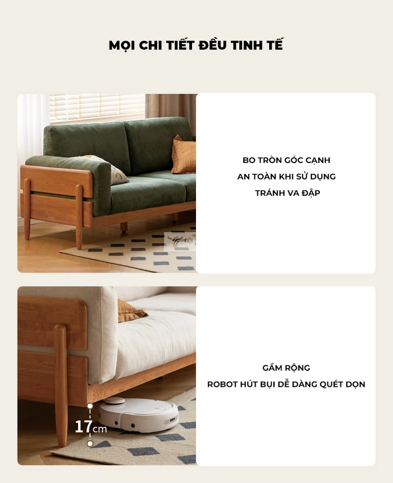 chi tiết thiết kế tinh tế của Sofa gỗ tự nhiên thiết kế thanh lịch, nệm cao cấp SB37