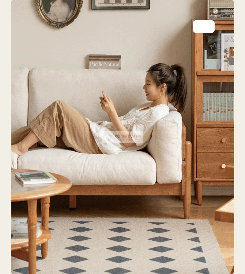Sofa gỗ tự nhiên thiết kế thanh lịch, nệm cao cấp SB37