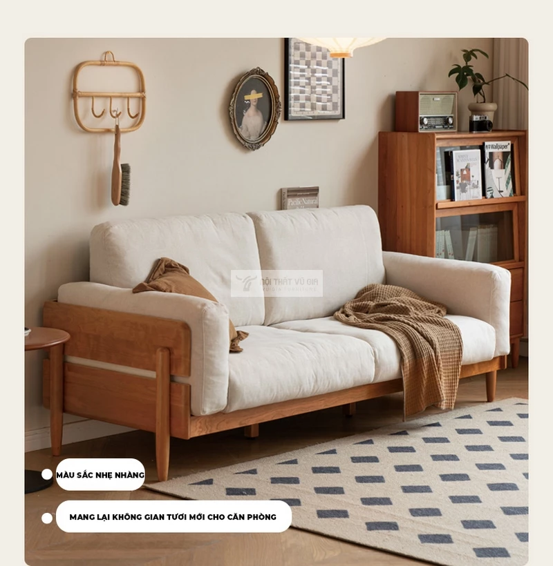 Sofa gỗ tự nhiên thiết kế thanh lịch, nệm cao cấp SB37