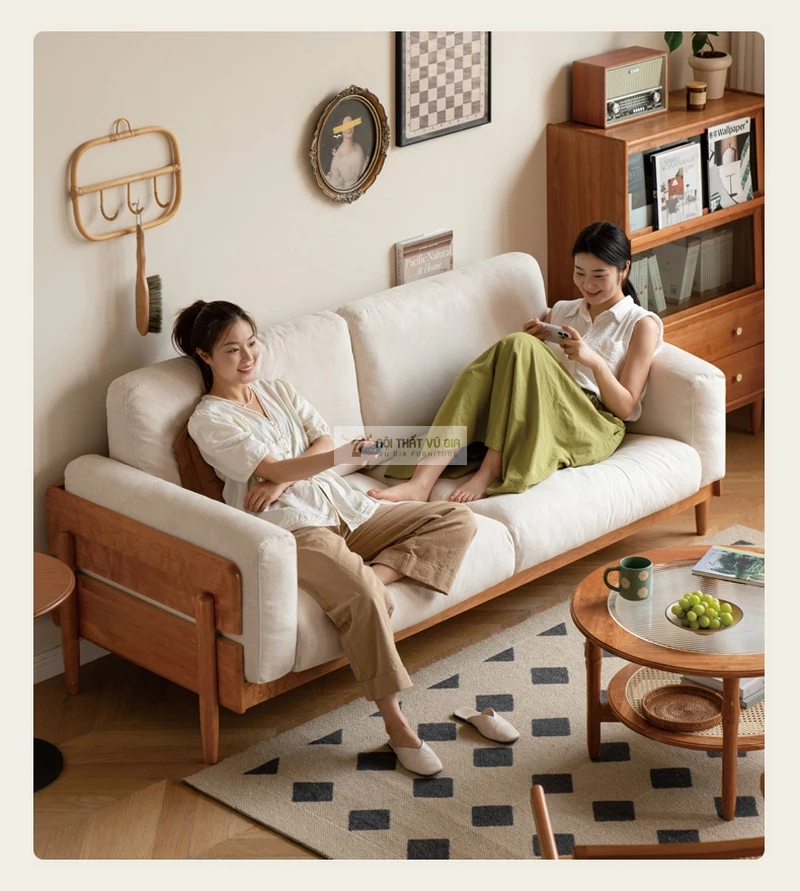 Sofa gỗ tự nhiên thiết kế thanh lịch, nệm cao cấp SB37