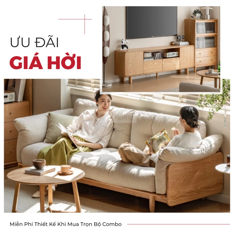Sofa Kệ Tivi Phòng Khách Gỗ Tự Nhiên Togismart CBK 227 là combo sofa và kệ tivi từ gỗ tự nhiên cao cấp, thiết kế hiện đại, tối ưu công năng. Màu gỗ ấm áp, chất liệu bền bỉ, bo góc an toàn. Phù hợp với phòng khách nhỏ đến vừa, mang đến không gian sống gọn gàng, sang trọng và tiện nghi