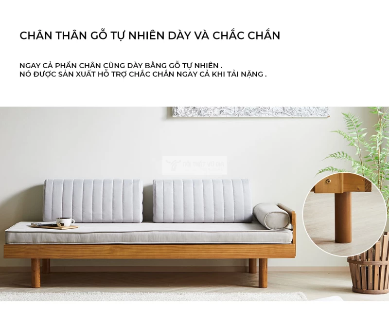 Sofa khung gỗ tự nhiên cao cấp kết hợp nệm êm ái SB33 sử dụng chân gỗ chắc chắn