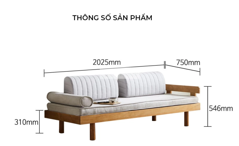 kích thước chi tiết của Sofa khung gỗ tự nhiên cao cấp kết hợp nệm êm ái SB33