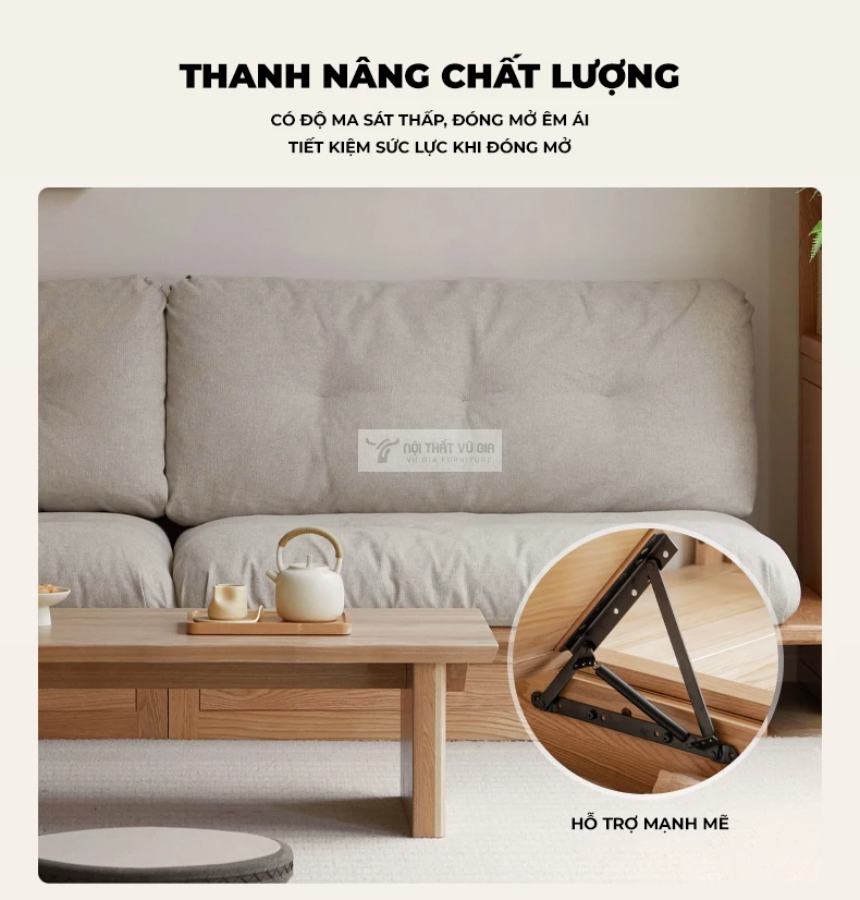 Sofa khung gỗ tự nhiên nệm cao cấp phong cách hiện đại CBK20 sử dụng thanh nâng cao cấp
