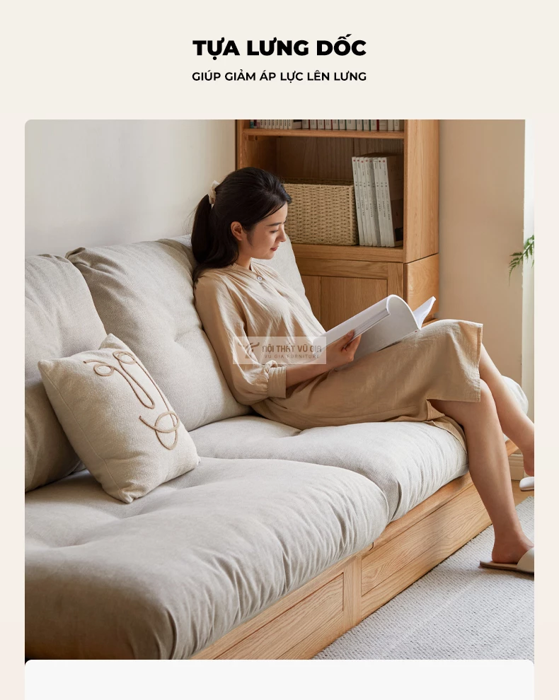 tựa lưng dốc thoải mái của Sofa khung gỗ tự nhiên nệm cao cấp phong cách hiện đại CBK20