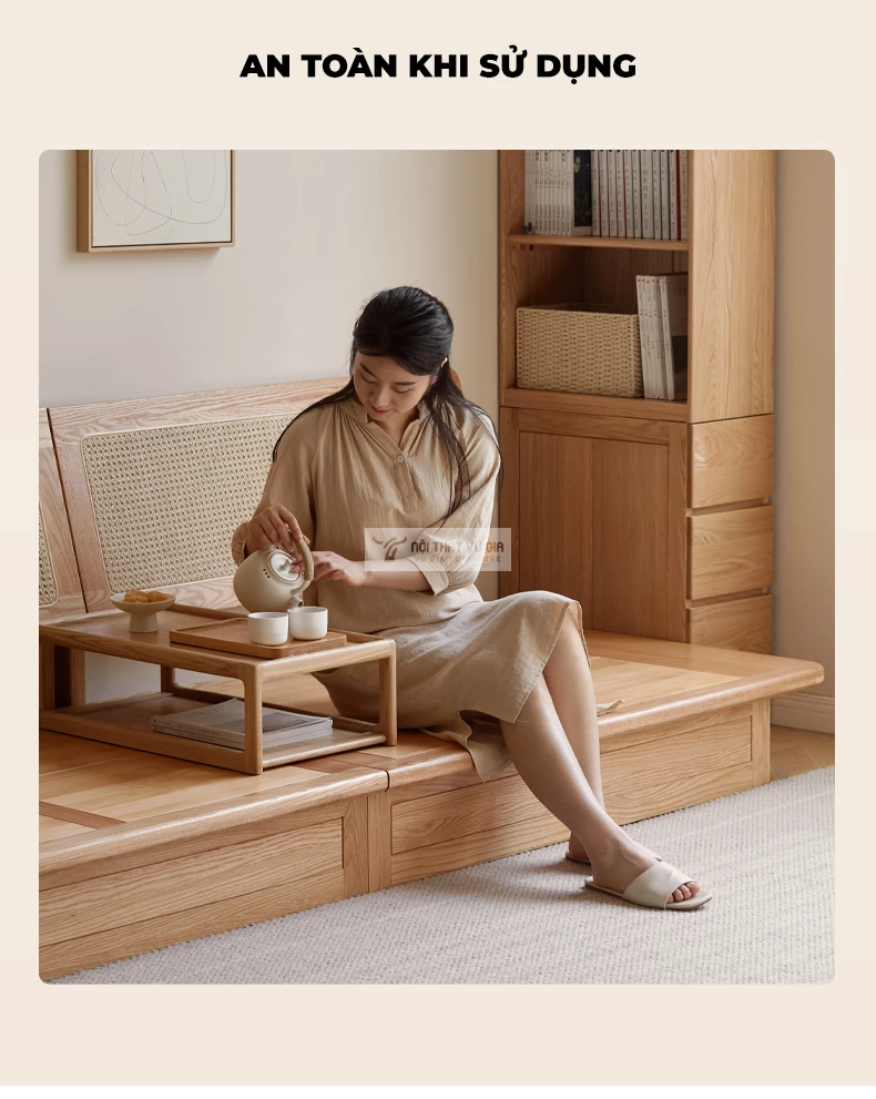 an toàn khi sử dụng với Sofa khung gỗ tự nhiên nệm cao cấp phong cách hiện đại CBK20