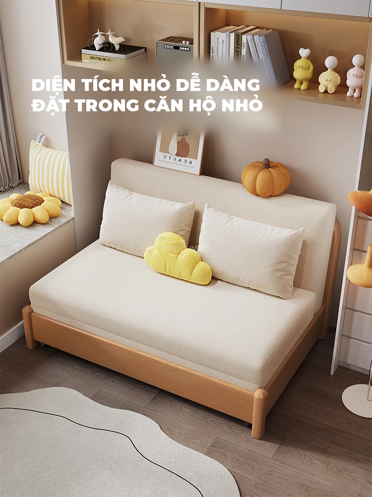 Sofa mở rộng thành giường OpenLiving 061 với thiết kế gỗ tự nhiên, kết hợp đệm đầu giường hiện đại, đang là hot trend. Sản phẩm không chỉ mang lại vẻ đẹp sang trọng mà còn tối ưu hóa không gian sống, dễ dàng chuyển đổi từ sofa thành giường ngủ tiện lợi