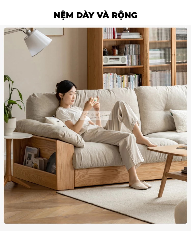 Sofa phòng khách gỗ tự nhiên cao cấp, thiết kế đa năng CBK7 sử dụng nệm dày dặn