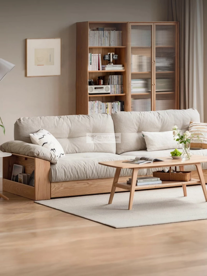 Sofa phòng khách gỗ tự nhiên cao cấp, thiết kế đa năng CBK7