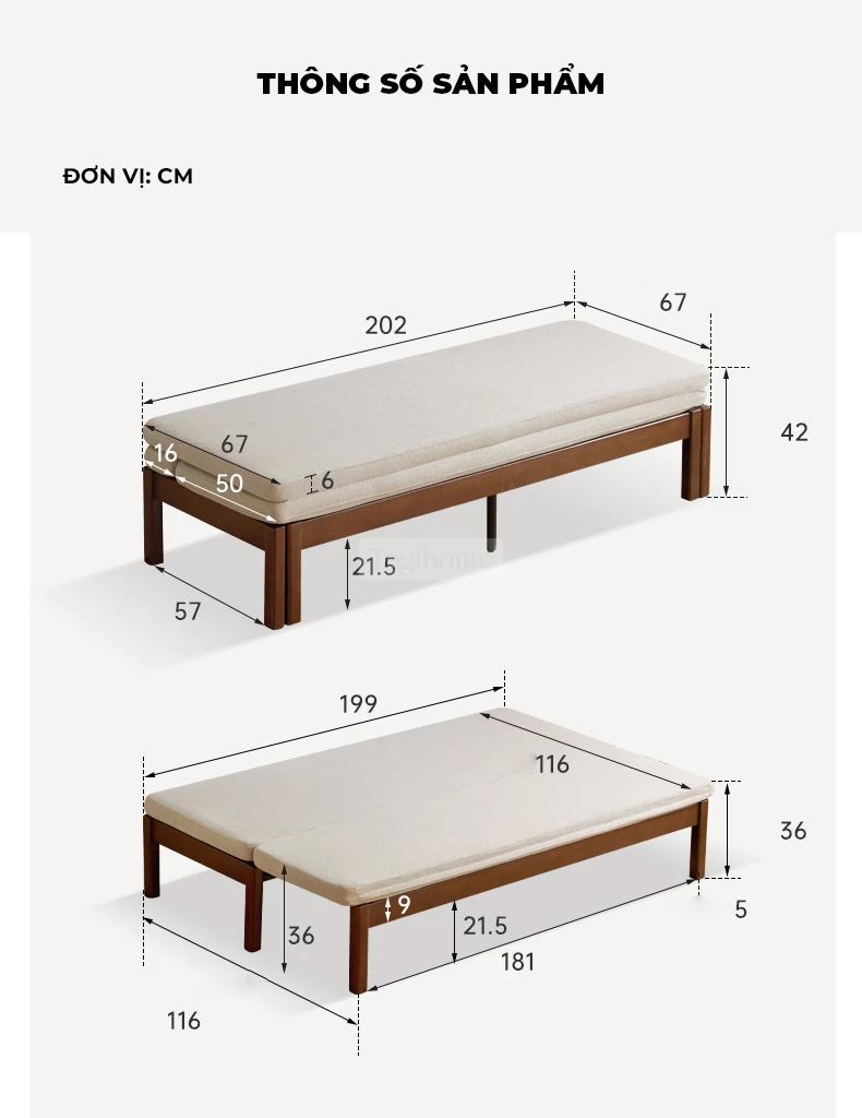 Sofa Phòng Khách Gỗ Tự Nhiên Gấp Mở Hiện Đại Togismart M85 thiết kế thông minh, khung gỗ chắc chắn, dễ dàng chuyển đổi từ ghế thành giường tiện lợi. Chất liệu gỗ bền đẹp, đệm êm ái, kiểu dáng hiện đại giúp tiết kiệm không gian và mang lại sự sang trọng cho phòng khách.