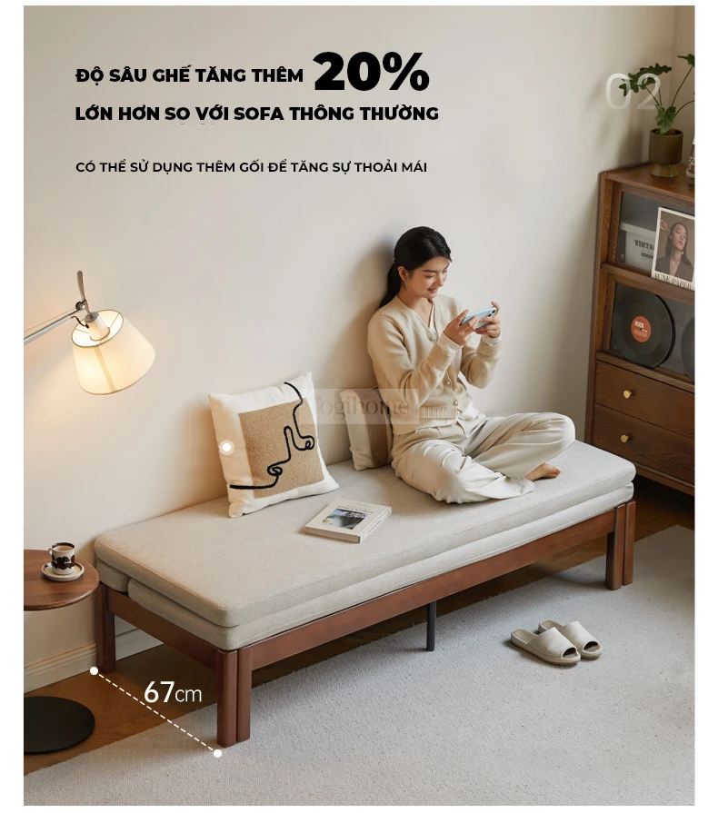 Sofa Phòng Khách Gỗ Tự Nhiên Gấp Mở Hiện Đại Togismart M85 thiết kế thông minh, khung gỗ chắc chắn, dễ dàng chuyển đổi từ ghế thành giường tiện lợi. Chất liệu gỗ bền đẹp, đệm êm ái, kiểu dáng hiện đại giúp tiết kiệm không gian và mang lại sự sang trọng cho phòng khách.