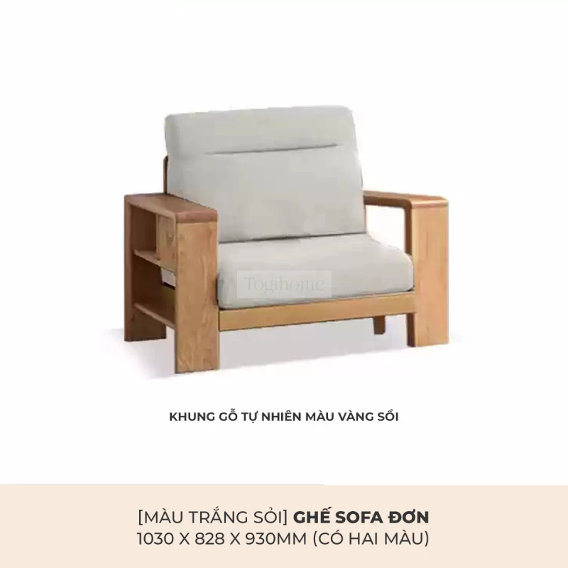 Sofa Phòng Khách Gỗ Tự Nhiên Hiện Đại Togismart M58 là lựa chọn lý tưởng cho phòng khách hiện đại. Thiết kế tối giản với khung gỗ tự nhiên chắc chắn, đệm ngồi êm ái, màu sắc trang nhã. Mang lại sự thoải mái và phong cách cho không gian sống, dễ kết hợp với nhiều phong cách nội thất.