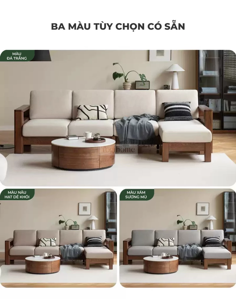 Sofa Phòng Khách Gỗ Tự Nhiên Hiện Đại Togismart M60 thiết kế hiện đại, khung gỗ chắc chắn, đệm ngồi êm ái. Kiểu dáng sang trọng, dễ phối hợp với nhiều không gian sống. Chất liệu cao cấp, độ bền cao, mang lại cảm giác thoải mái, thanh lịch cho phòng khách của bạn.