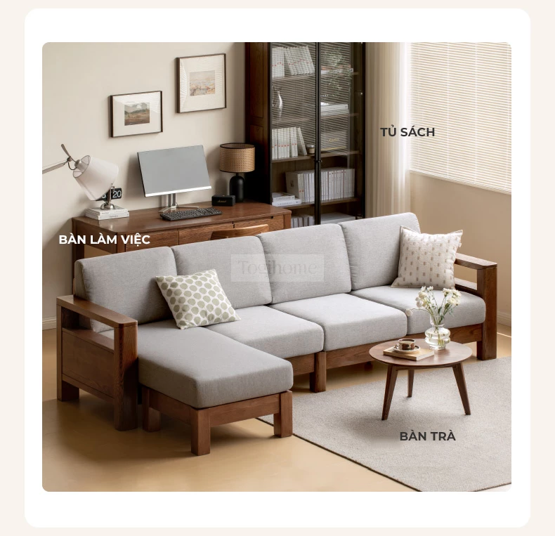 Sofa Phòng Khách Gỗ Tự Nhiên Hiện Đại Togismart M60 thiết kế hiện đại, khung gỗ chắc chắn, đệm ngồi êm ái. Kiểu dáng sang trọng, dễ phối hợp với nhiều không gian sống. Chất liệu cao cấp, độ bền cao, mang lại cảm giác thoải mái, thanh lịch cho phòng khách của bạn.