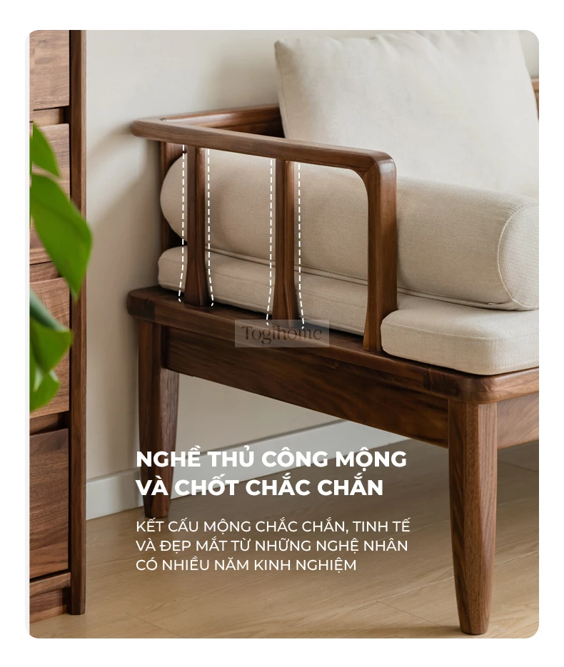 Sofa Phòng Khách Gỗ Tự Nhiên Hiện Đại Togismart M64 thiết kế hiện đại, tối giản, phù hợp nhiều phong cách nội thất. Khung gỗ chắc chắn, đệm vải êm ái tạo cảm giác thoải mái khi sử dụng. Sản phẩm lý tưởng cho phòng khách thanh lịch, bền đẹp, nâng tầm không gian sống của bạn.