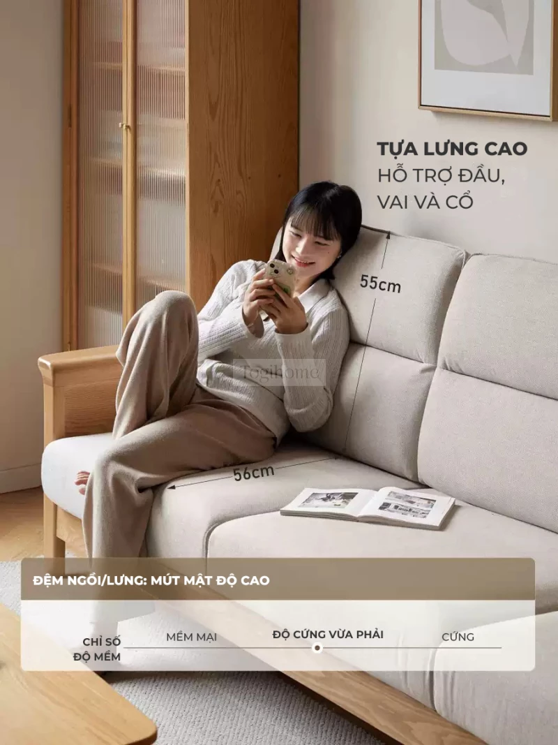 Sofa phòng khách gỗ tự nhiên hiện đại Togismart M65 mang phong cách tối giản, tinh tế. Sử dụng chất liệu gỗ tự nhiên bền bỉ, kết hợp đệm ngồi êm ái tạo cảm giác thoải mái. Phù hợp nhiều không gian nội thất hiện đại, giúp phòng khách thêm sang trọng và ấm cúng.