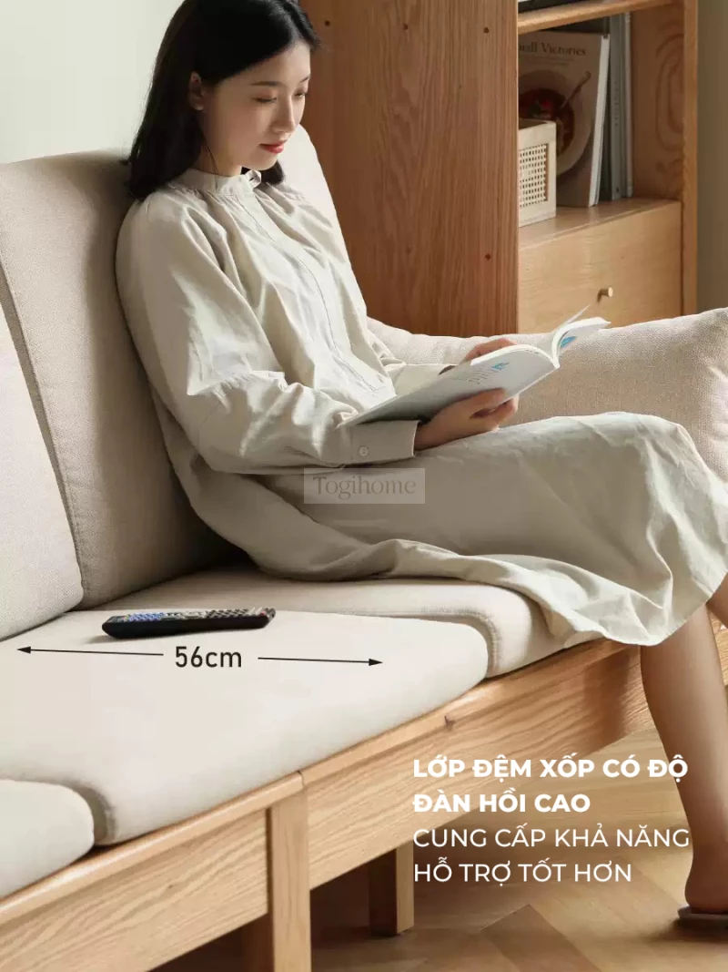 Sofa phòng khách gỗ tự nhiên hiện đại Togismart M66 sở hữu thiết kế tinh gọn, thanh lịch với đường nét tối giản. Chất liệu gỗ tự nhiên cao cấp kết hợp đệm ngồi thoải mái mang lại trải nghiệm thư giãn hoàn hảo. Thích hợp cho không gian hiện đại, sang trọng và tiện nghi.