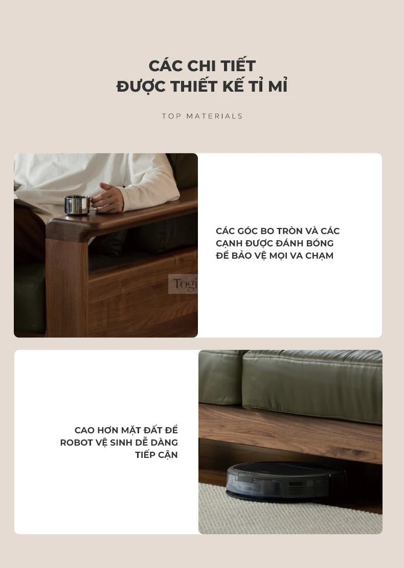 Sofa Phòng Khách Gỗ Tự Nhiên Hiện Đại Togismart M67 thiết kế hiện đại, tinh tế, mang đến không gian sống sang trọng và ấm cúng. Gỗ tự nhiên bền đẹp kết hợp đệm ngồi êm ái, phù hợp nhiều phong cách nội thất. Lựa chọn lý tưởng cho phòng khách tối giản và đẳng cấp.