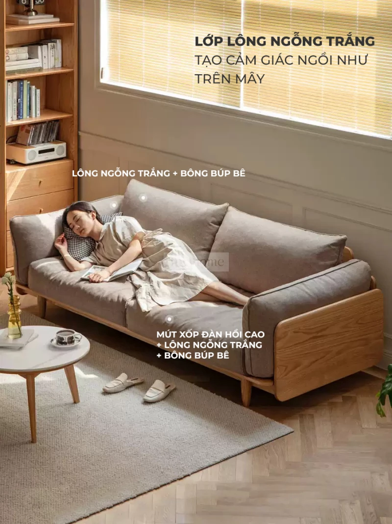 Sofa Phòng Khách Gỗ Tự Nhiên Hiện Đại Togismart M74 mang phong cách hiện đại tối giản, khung gỗ chắc chắn, đệm êm thoải mái. Thiết kế thanh lịch phù hợp nhiều không gian sống, tạo điểm nhấn tinh tế cho phòng khách, nâng cao giá trị thẩm mỹ và tiện nghi cho ngôi nhà.