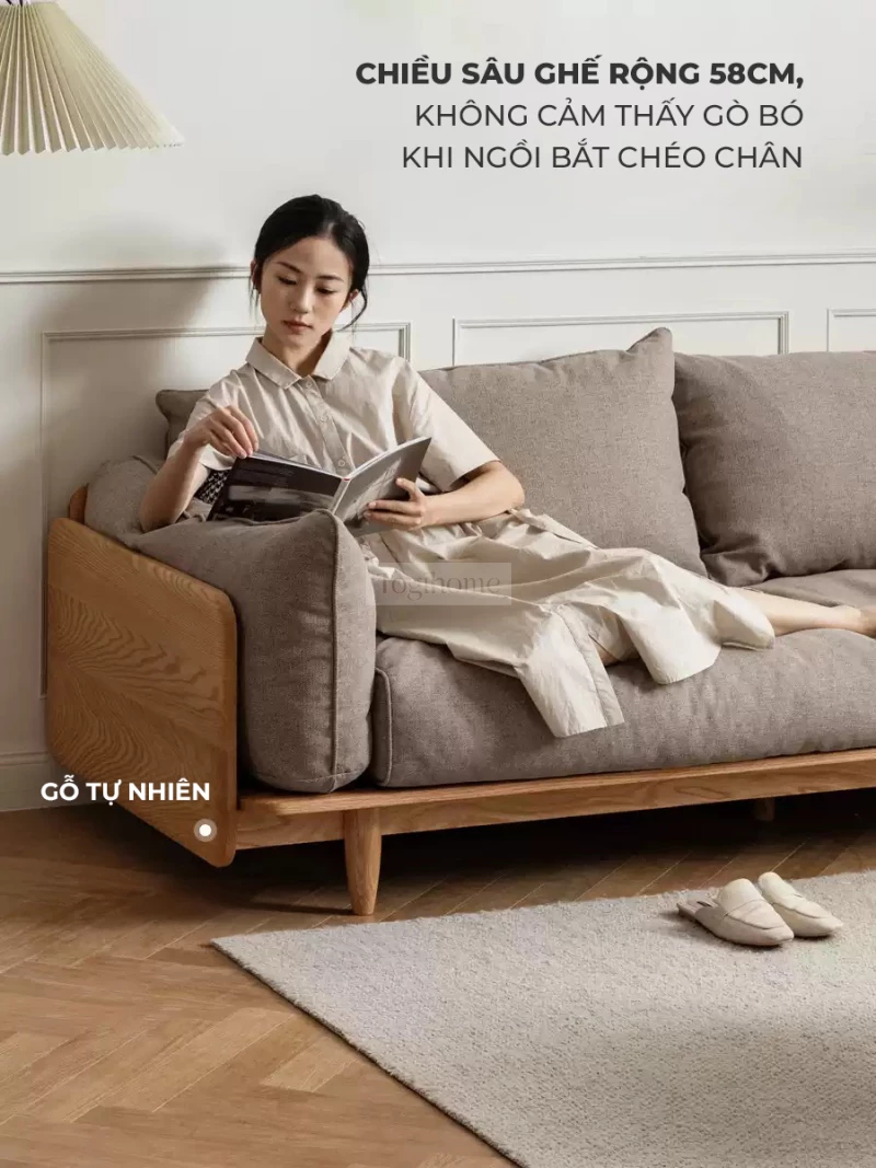 Sofa Phòng Khách Gỗ Tự Nhiên Hiện Đại Togismart M74 mang phong cách hiện đại tối giản, khung gỗ chắc chắn, đệm êm thoải mái. Thiết kế thanh lịch phù hợp nhiều không gian sống, tạo điểm nhấn tinh tế cho phòng khách, nâng cao giá trị thẩm mỹ và tiện nghi cho ngôi nhà.
