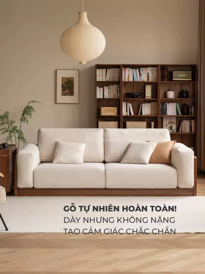 Sofa Phòng Khách Gỗ Tự Nhiên Hiện Đại Togismart M76 mang phong cách hiện đại với khung gỗ tự nhiên chắc chắn, đệm vải cao cấp êm ái. Thiết kế tối giản, tinh tế phù hợp mọi không gian phòng khách. Sản phẩm kết hợp giữa thẩm mỹ và công năng, đem lại sự sang trọng và thoải mái vượt trội.
