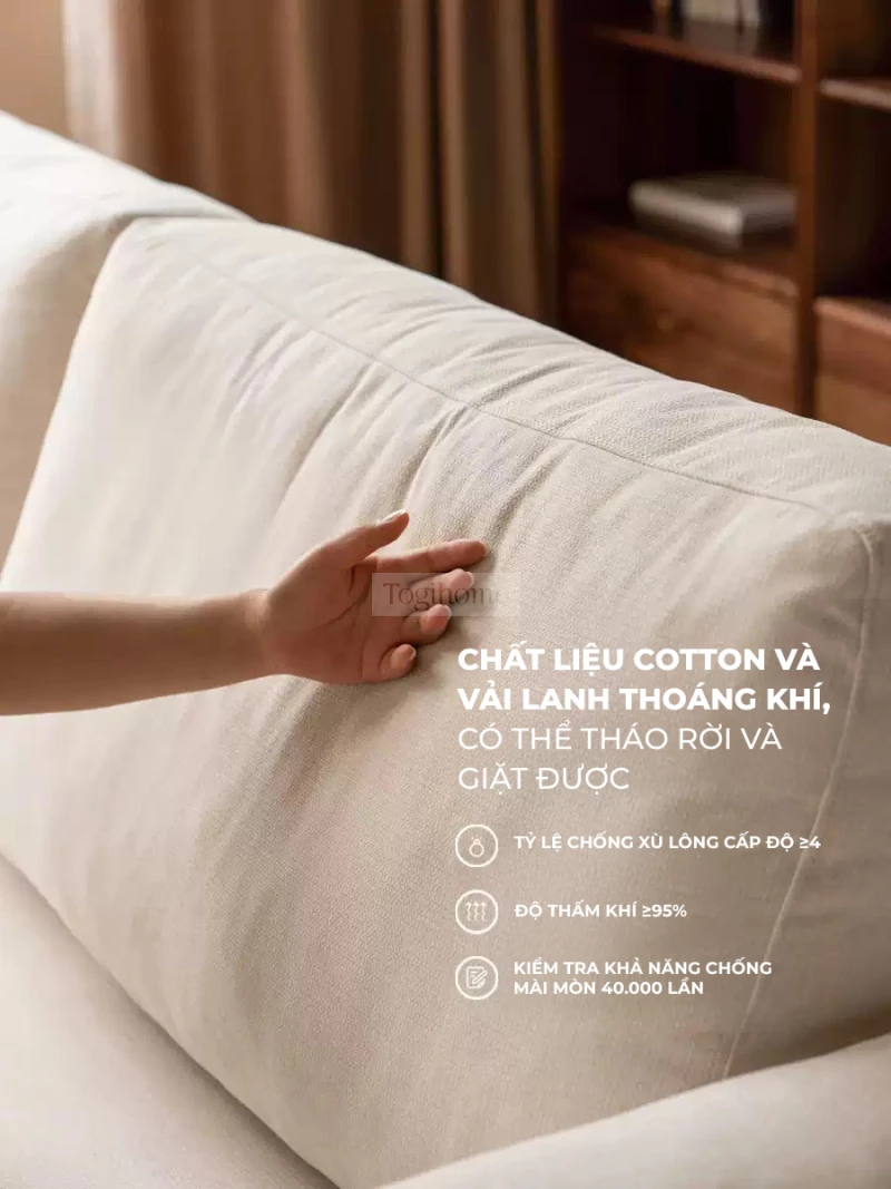 Sofa Phòng Khách Gỗ Tự Nhiên Hiện Đại Togismart M76 mang phong cách hiện đại với khung gỗ tự nhiên chắc chắn, đệm vải cao cấp êm ái. Thiết kế tối giản, tinh tế phù hợp mọi không gian phòng khách. Sản phẩm kết hợp giữa thẩm mỹ và công năng, đem lại sự sang trọng và thoải mái vượt trội.