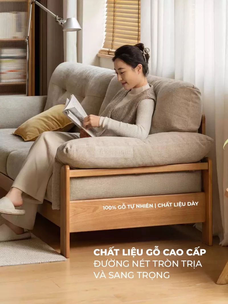 Sofa Phòng Khách Gỗ Tự Nhiên Hiện Đại Togismart M81 thiết kế hiện đại, chất liệu gỗ tự nhiên cao cấp kết hợp đệm êm ái, tạo nên vẻ đẹp sang trọng và thoải mái. Kiểu dáng tinh gọn, dễ kết hợp với nhiều phong cách nội thất, phù hợp cho phòng khách tối giản, tiện nghi và đẳng cấp.