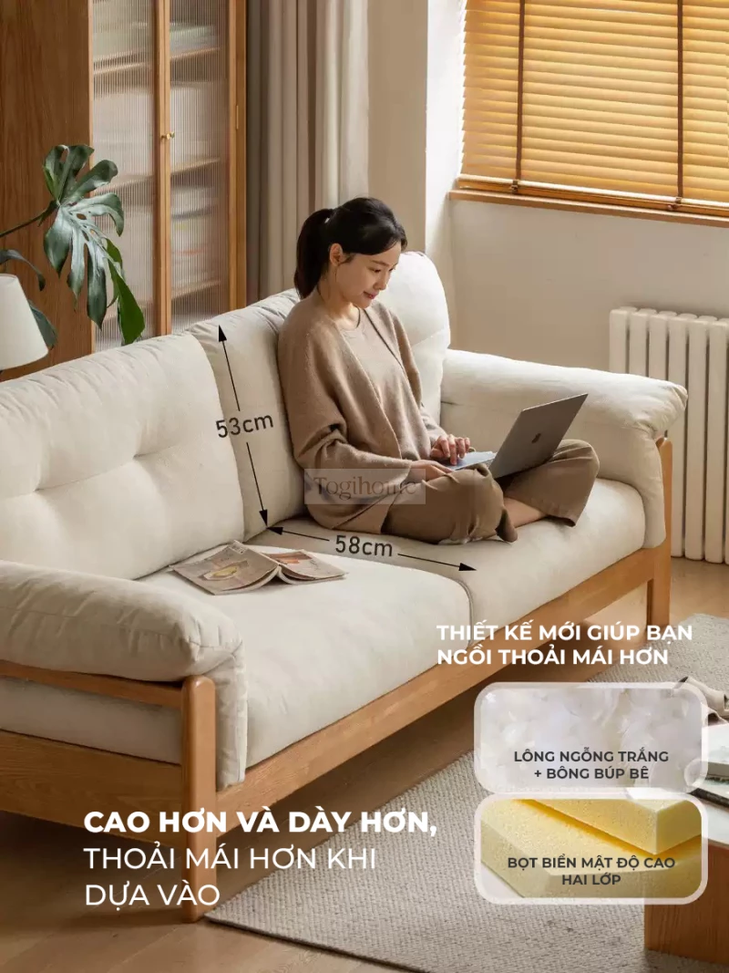 Sofa Phòng Khách Gỗ Tự Nhiên Hiện Đại Togismart M81 thiết kế hiện đại, chất liệu gỗ tự nhiên cao cấp kết hợp đệm êm ái, tạo nên vẻ đẹp sang trọng và thoải mái. Kiểu dáng tinh gọn, dễ kết hợp với nhiều phong cách nội thất, phù hợp cho phòng khách tối giản, tiện nghi và đẳng cấp.