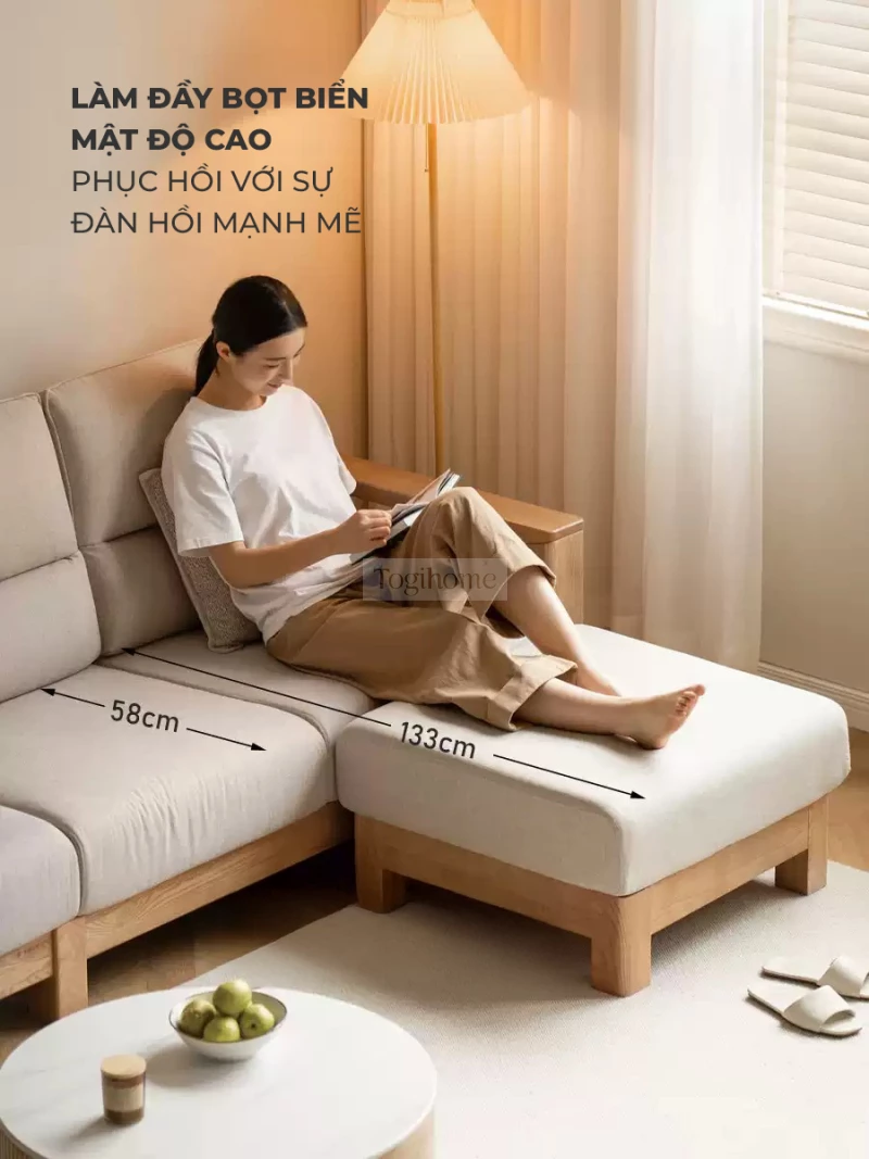 Sofa Phòng Khách Gỗ Tự Nhiên Hiện Đại Togismart M82 mang phong cách hiện đại, khung gỗ tự nhiên chắc chắn, bề mặt đệm vải/da cao cấp êm ái. Thiết kế tinh tế với đường nét tối giản phù hợp cho phòng khách sang trọng, tiện nghi. Lựa chọn hoàn hảo cho không gian sống hiện đại và đẳng cấp