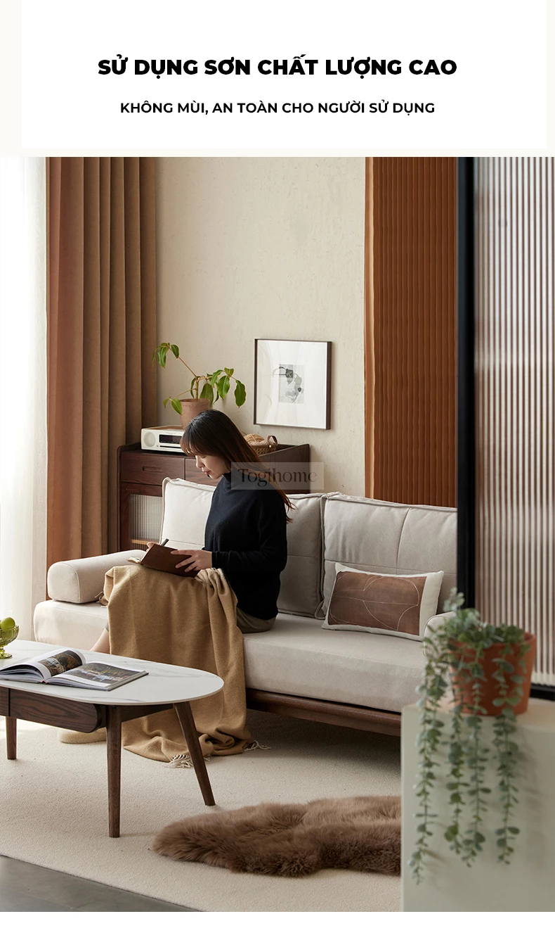 Sofa Phòng Khách Gỗ Tự Nhiên Hiện Đại Togismart M86 được thiết kế tinh tế, khung gỗ bền chắc, đệm ngồi êm ái. Kiểu dáng tối giản, sang trọng, dễ kết hợp với nhiều phong cách nội thất, mang đến không gian tiếp khách hiện đại và thoải mái.