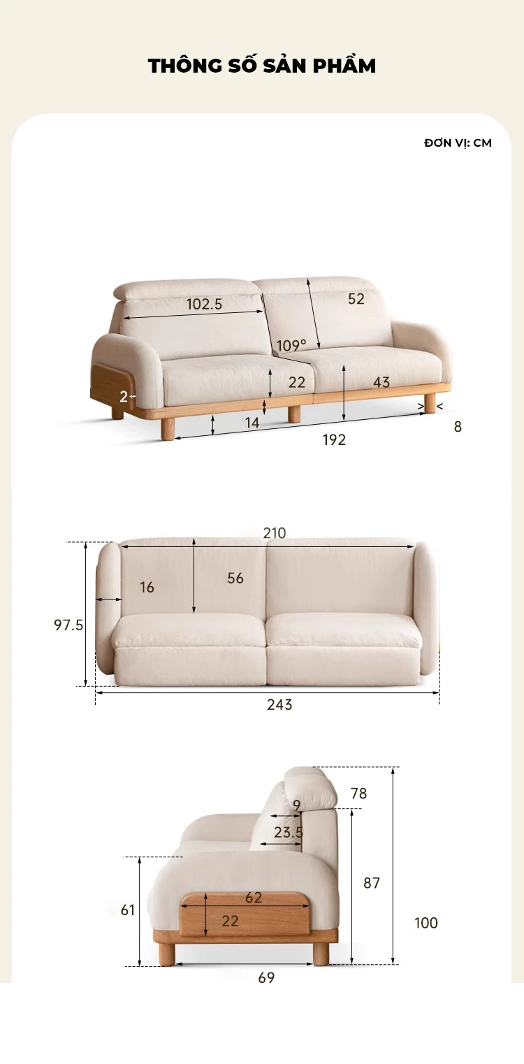 Sofa Phòng Khách Gỗ Tự Nhiên Thiết Kế Sang Trọng Hiện Đại Togismart M87 sở hữu thiết kế sang trọng, hiện đại với khung gỗ chắc chắn và đệm cao cấp. Kiểu dáng tinh tế, màu sắc hài hòa, dễ dàng phối hợp trong nhiều không gian, mang lại sự tiện nghi và đẳng cấp cho phòng khách.