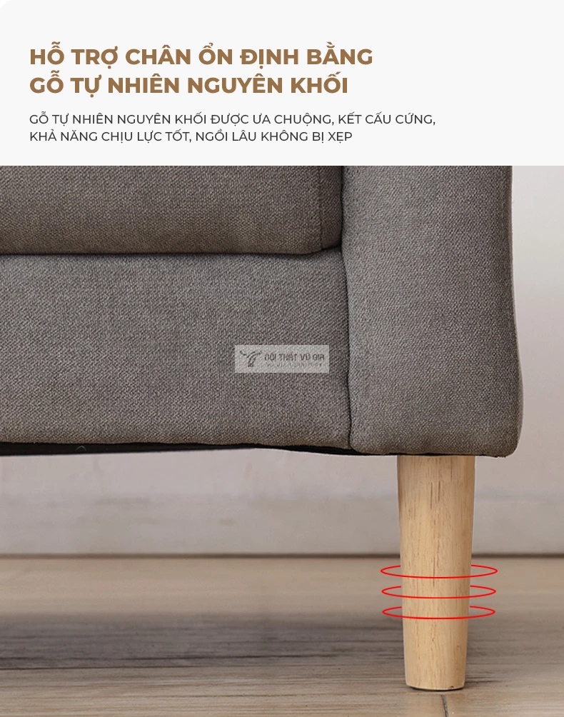 Sofa phòng khách phong cách tối giản SB20 sử dụng chân gỗ chắc chắn