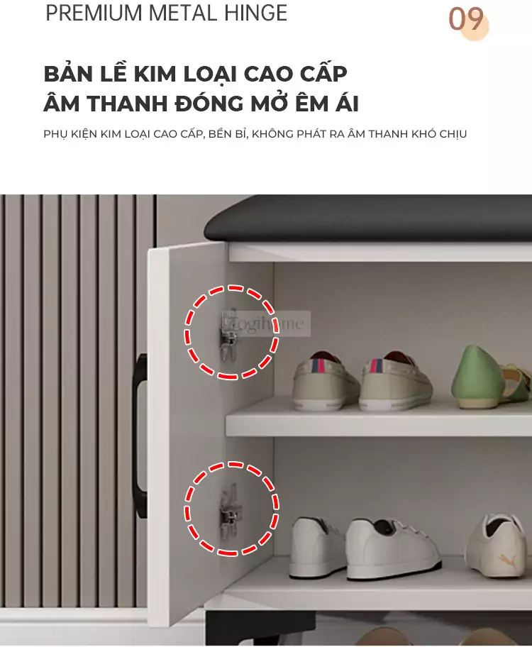 Bản lề của Tủ Giày Đa Ngăn Togismart TG027 giảm chấn