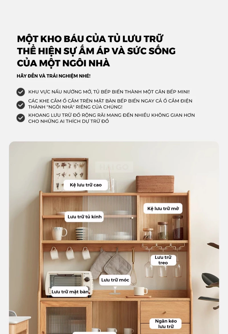 Tủ Bếp Đa Năng Gỗ Tự Nhiên Haigo KC392