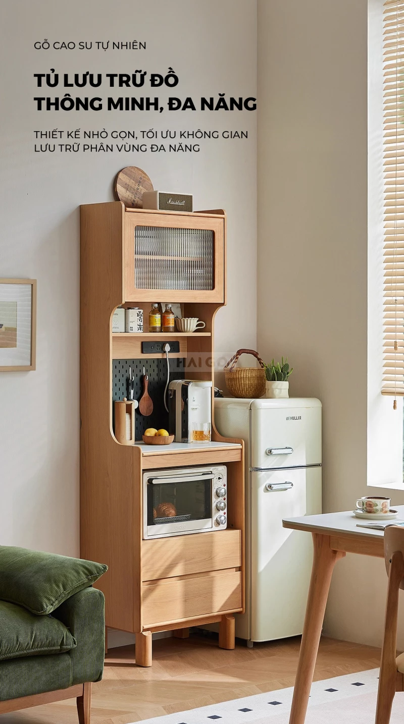 Tủ Bếp Hiện Đại T&iacute;ch Hợp Đa Năng Gỗ Tự Nhi&ecirc;n Haigo KC396
