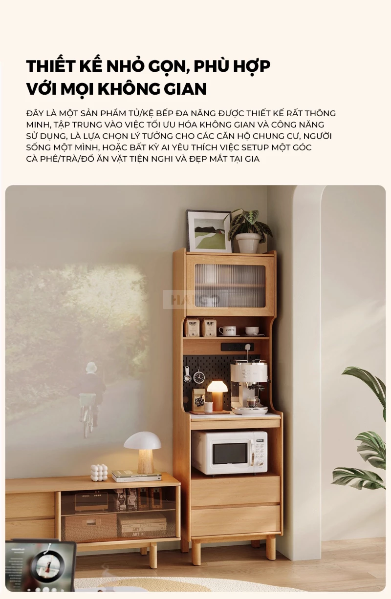 Tủ Bếp Hiện Đại T&iacute;ch Hợp Đa Năng Gỗ Tự Nhi&ecirc;n Haigo KC396