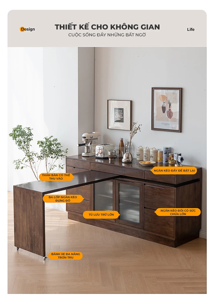 Tủ Bếp Tích Hợp Bàn Thông Minh Haigo TB321