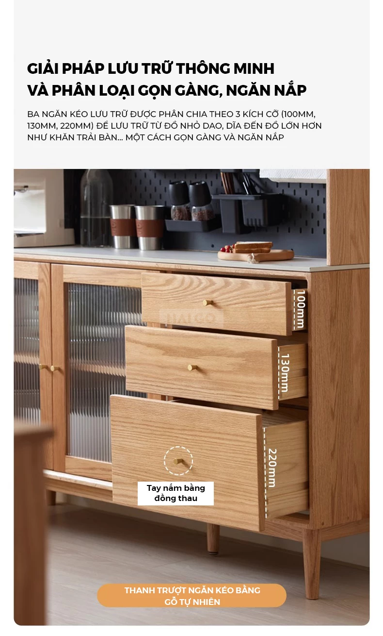 Tủ Bếp Tối Ưu Không Gian Gỗ Tự Nhiên Haigo KC394