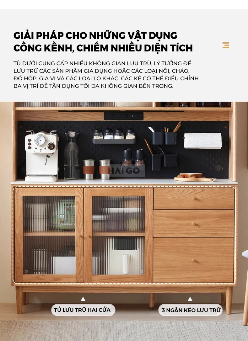 Tủ Bếp Tối Ưu Không Gian Gỗ Tự Nhiên Haigo KC394