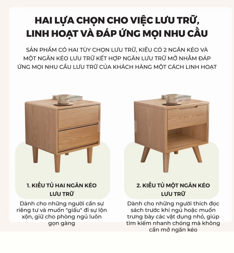 Tủ Đầu Giường Gỗ Tự Nhiên CV023 vói thiết kế đa dạng sự lựa chọn phù hợp cho bạn.
