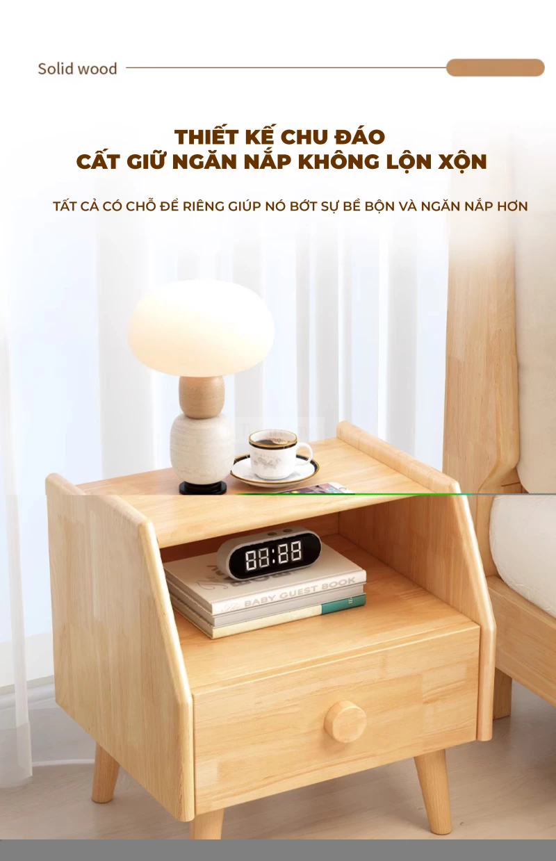 Tủ Đầu Giường Gỗ Tự Nhiên TDG 202 – Thiết Kế Hiện Đại, Chân Cao, Tối Ưu Không Gian Sống Tủ đầu giường TDG 202 là lựa chọn lý tưởng cho những ai yêu thích phong cách hiện đại, tối giản và tiện nghi. Sản phẩm được chế tác từ gỗ tự nhiên nguyên khối, đảm bảo độ bền vượt trội theo thời gian và thân thiện với sức khỏe người dùng.