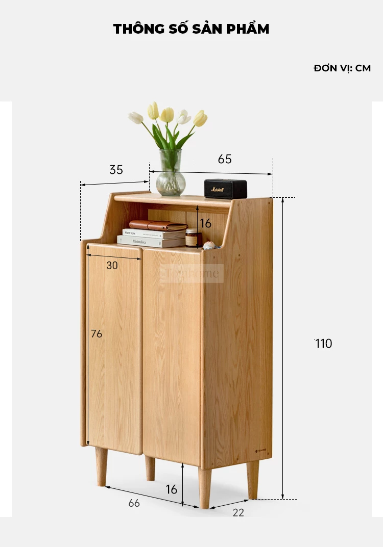 Tủ Để Giày Gỗ Tự Nhiên Đa Năng Hiện Đại Togismart TDG 111 thiết kế sang trọng, gọn gàng, phù hợp nhiều không gian. Chất liệu gỗ tự nhiên bền chắc, chống ẩm tốt, giúp bảo quản giày dép ngăn nắp, tiện lợi và tạo điểm nhấn tinh tế cho ngôi nhà.