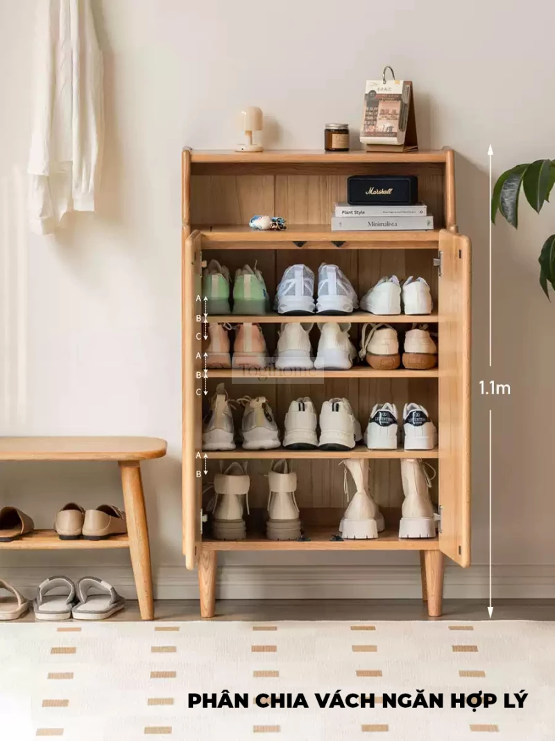 Tủ Để Giày Gỗ Tự Nhiên Đa Năng Hiện Đại Togismart TDG 111 thiết kế sang trọng, gọn gàng, phù hợp nhiều không gian. Chất liệu gỗ tự nhiên bền chắc, chống ẩm tốt, giúp bảo quản giày dép ngăn nắp, tiện lợi và tạo điểm nhấn tinh tế cho ngôi nhà.