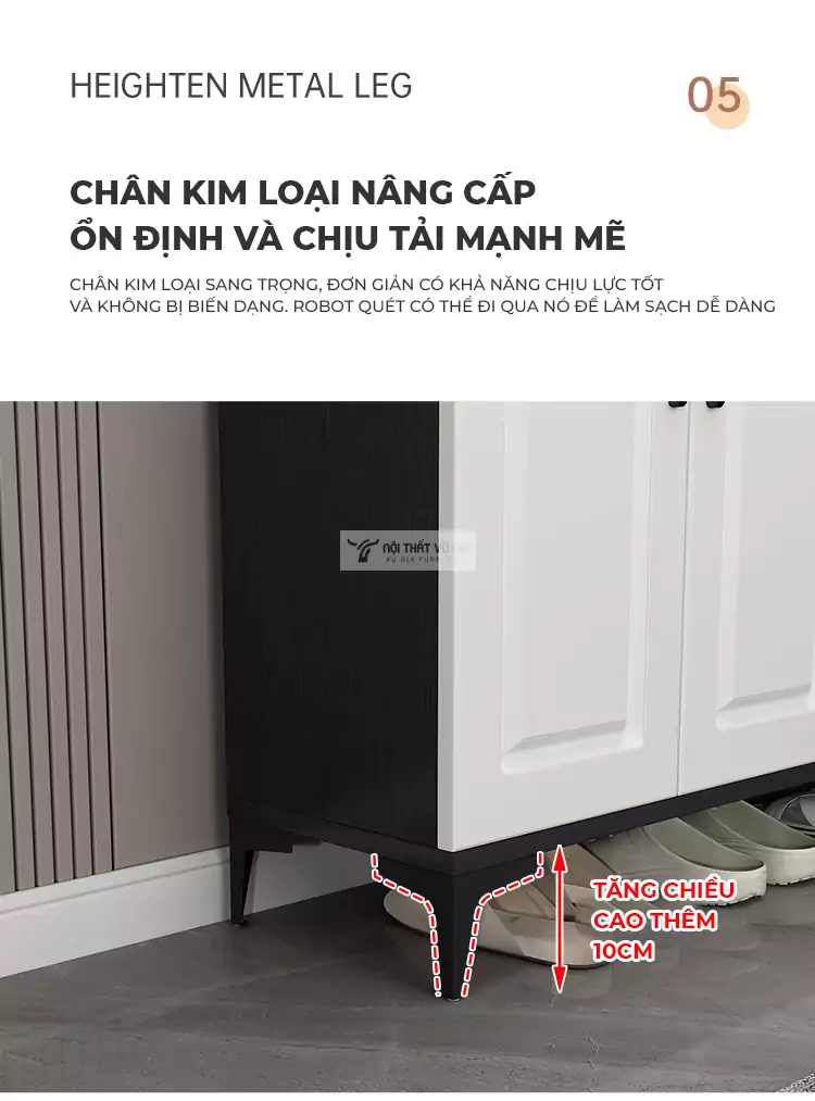 thiết kế chân tủ cao của Tủ giày cánh huỳnh hiện đại KG11