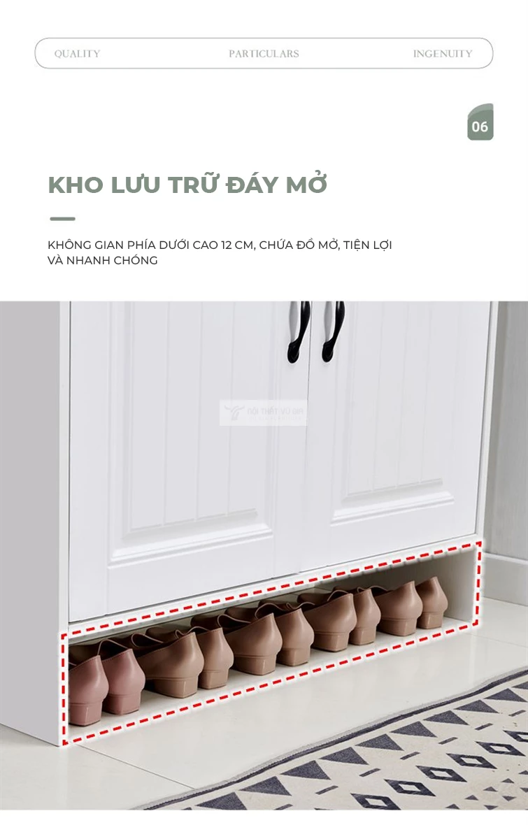 thiết kế đế cao lưu trữ tiện lợi của Tủ giày cánh huỳnh hiện đại KG17