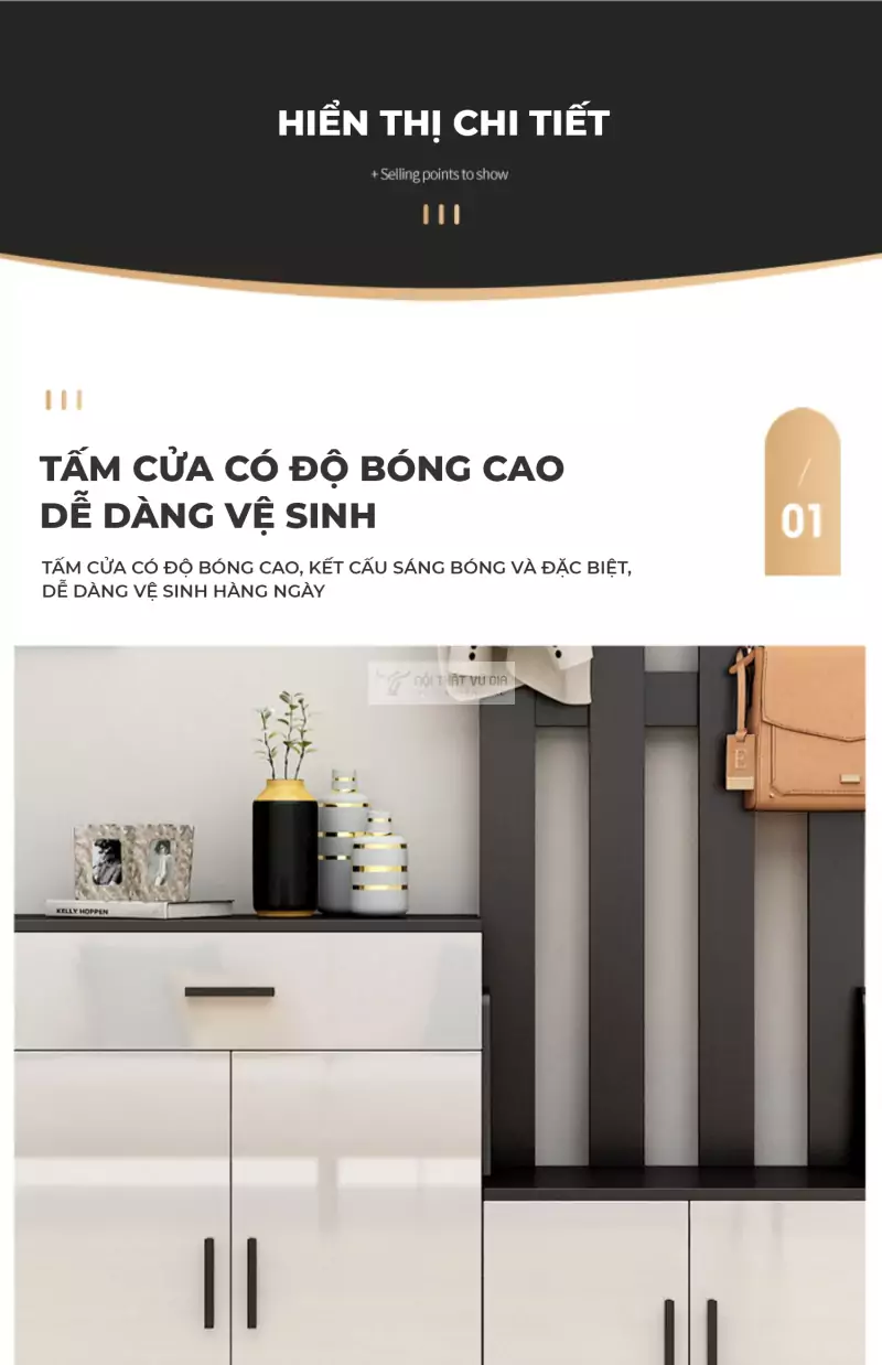 chất liệu dễ dàng vệ sinh của Tủ giày đa năng kết hợp tủ lưu trữ KG07