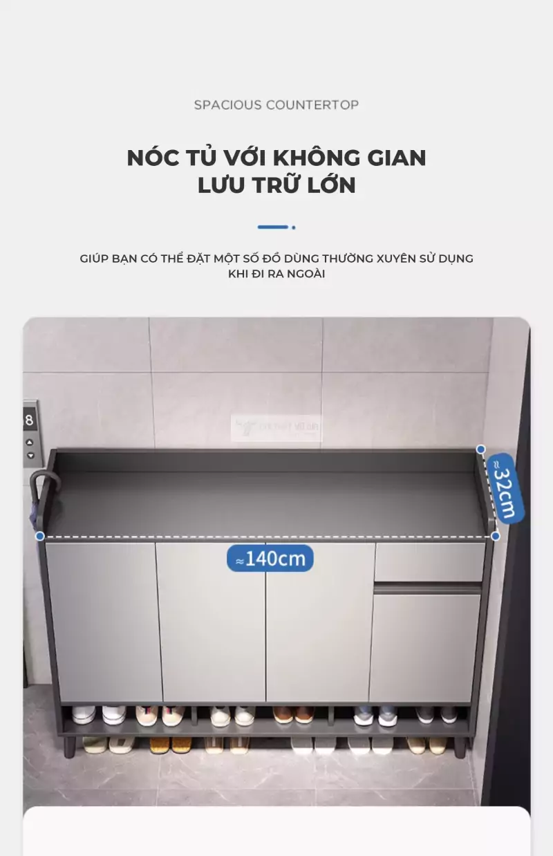 không gian lưu trữ nóc tủ rộng rãi của Tủ giày phong cách tối giản KG04