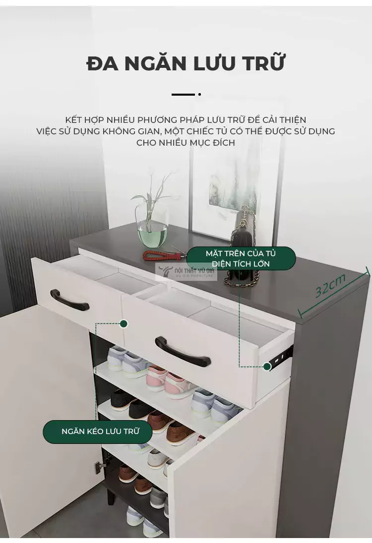 lưu trữ tiện lợi với Tủ giày thiết kế nhỏ gọn, hiện đại KG10
