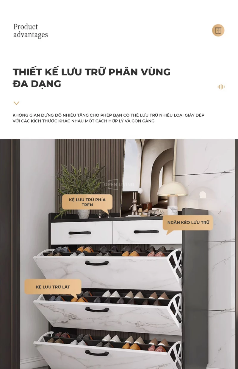 Tủ giày thông minh thiết kế cánh lật nhỏ gọn OpenLiving OGI 011 mang đến sự tiện ích và tiết kiệm không gian. Thiết kế cánh lật hiện đại, chất liệu bền bỉ, giúp sắp xếp giày dép gọn gàng và ngăn nắp. Lựa chọn hoàn hảo cho mọi không gian sống.